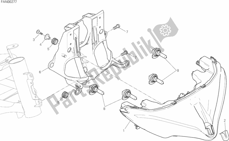 All parts for the Headlight of the Ducati Multistrada 950 USA 2017